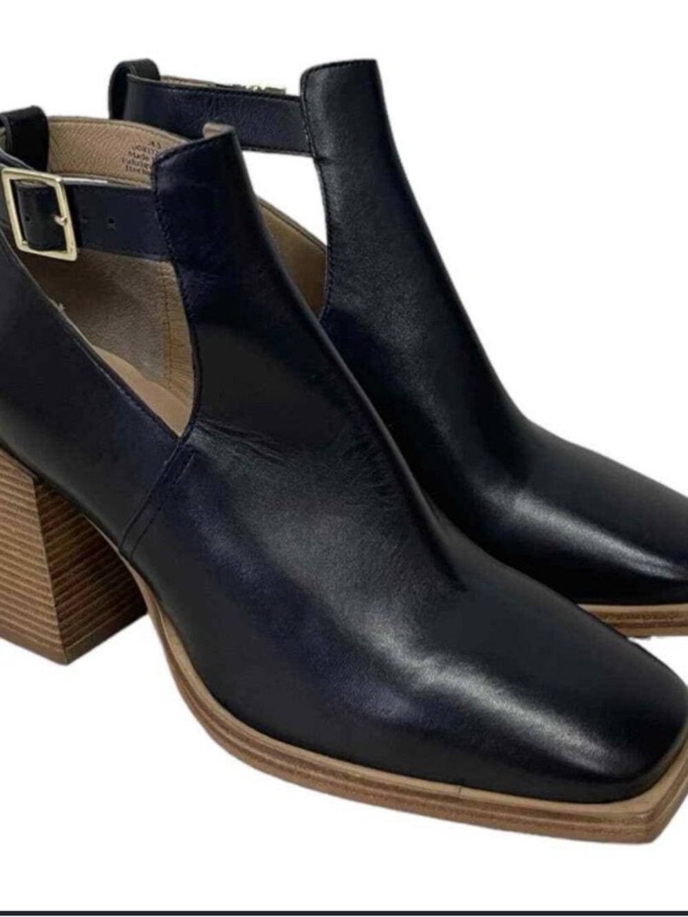 Free People Black Cutout Block Heel Ankle Boots with Buckle